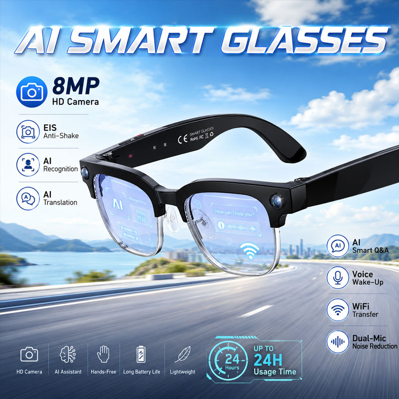 Smart Glasses Lens - W630 HeyCyan AI音声起動インテリジェント翻訳質疑応答スマートグラス IP66防水タッチアプリ制御