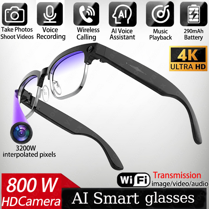 Smart Glasses Lens - 4KスマートAIグラス 8MPカメラ搭載 ビデオ録画 写真認識 翻訳対応 Bluetooth通話