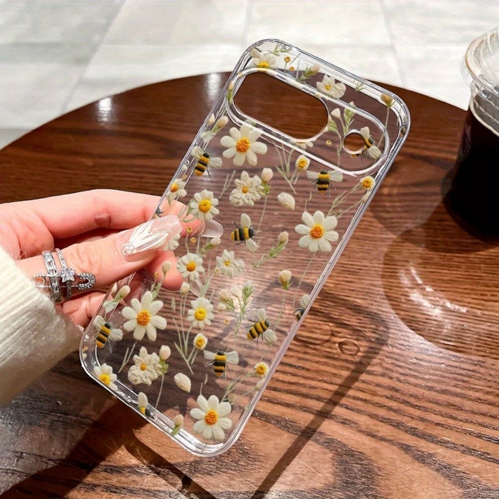 Google Pixel 9 Pro - かわいいミツバチの花柄ソフトクリア電話ケース Google Pixel 10 9 8