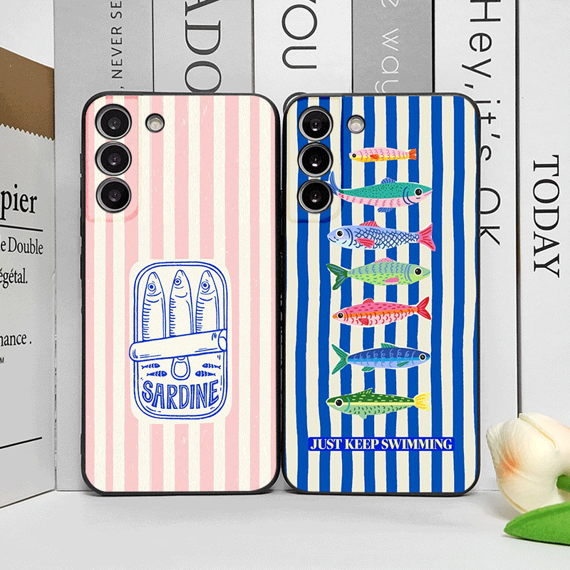 可愛いストライプ柄のイワシカラーの面白い魚柄スマホケース O - Oppo Reno 12 のレビューと価格